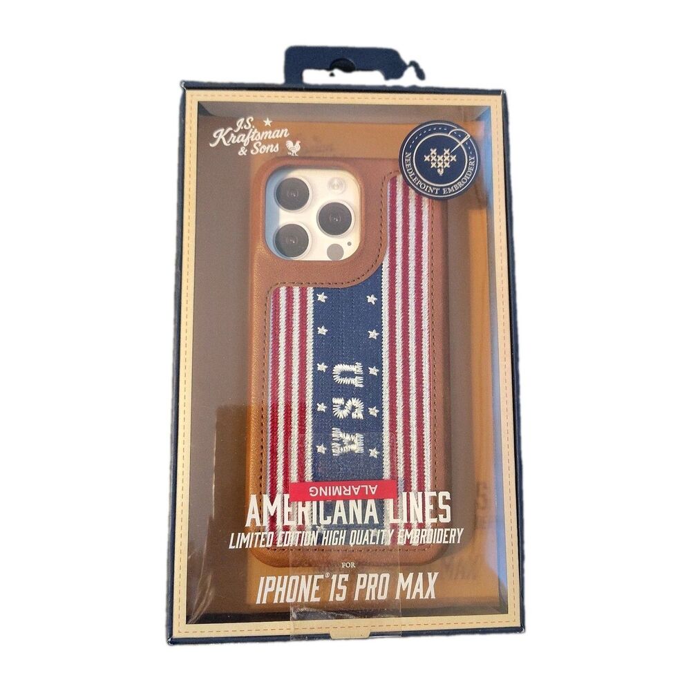 Patriot JS Kraftsman & Sons iPhone 15 Needlepoint Embroided Leather Case America